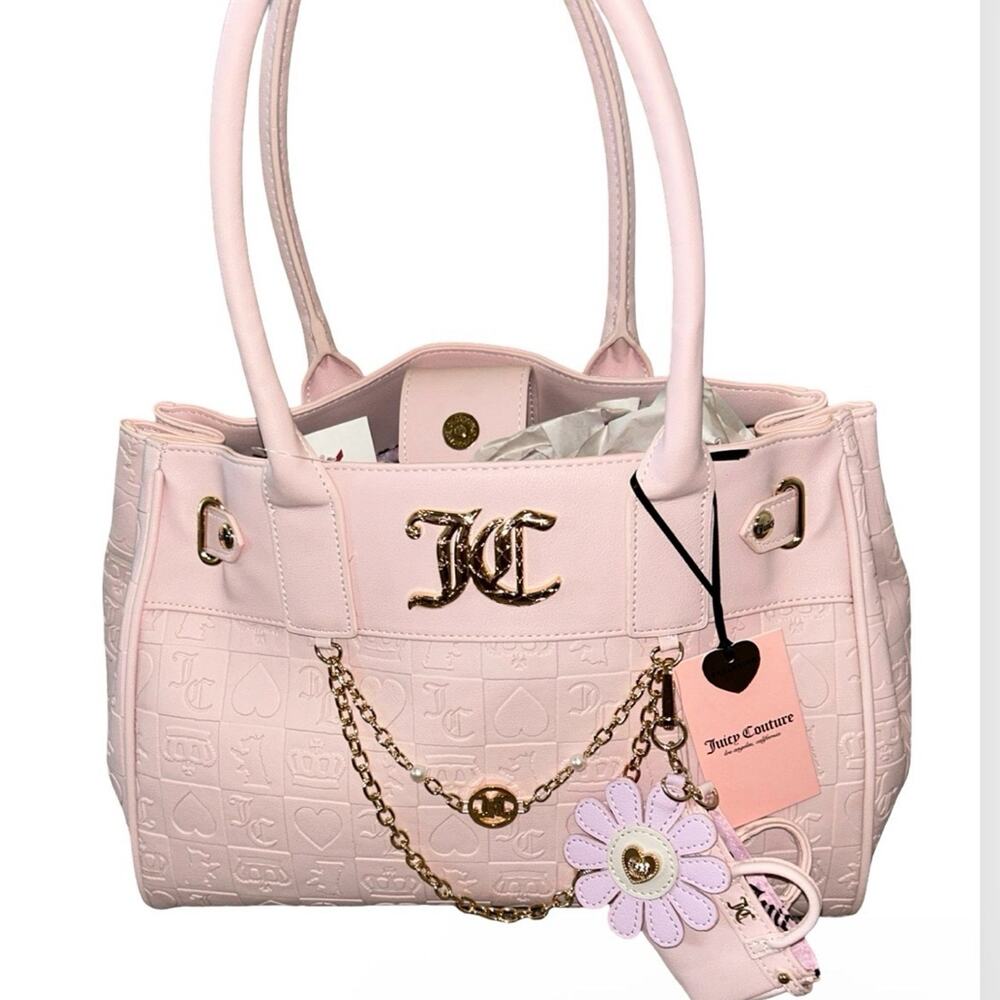 JUICY COUTURE PRETTY POP POWDER BLUSH TOTE HEARTS CROWNS DOGS LOGO CHARMS NWT